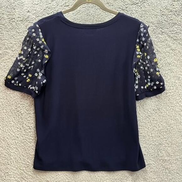 CeCe Large Blue Top Sheer Floral Sleeves Casual Work Office EUC - Picture 8 of 8